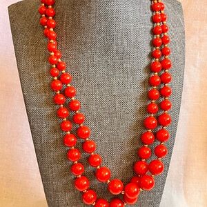 Elegant Red Genuine Lucite Beaded Necklace, 18”